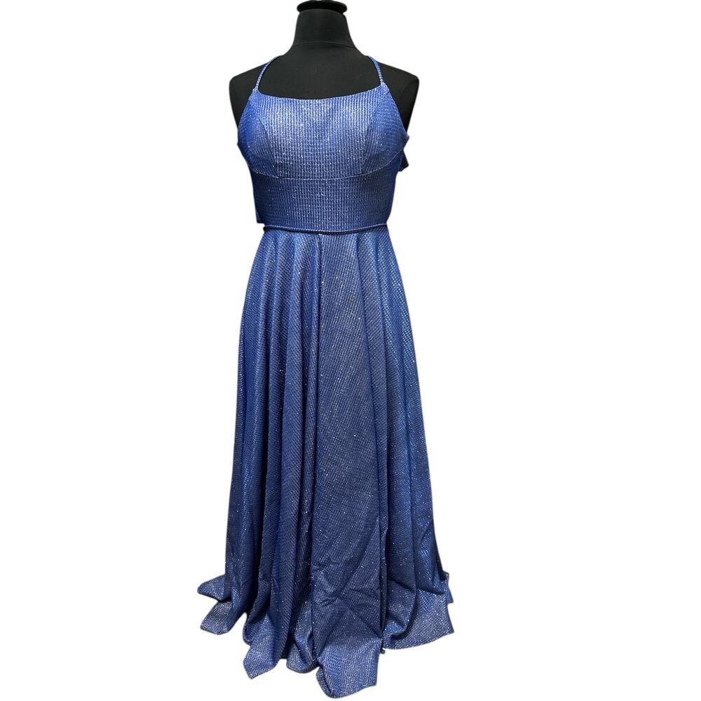 Dave & Johnny Dress Formal Full Length Blue Metallic Size 0